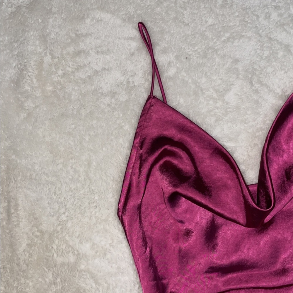 New Lioness Magenta Cowl Neck Silky Dress - Picture 5 of 15